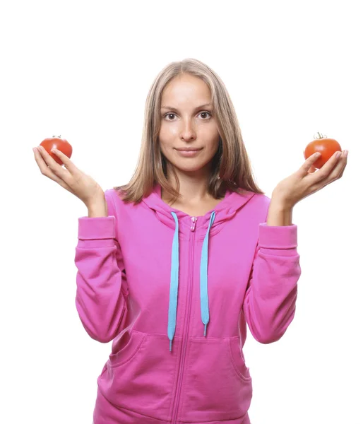 Kobieta z pomidorami — Zdjęcie stockowe
