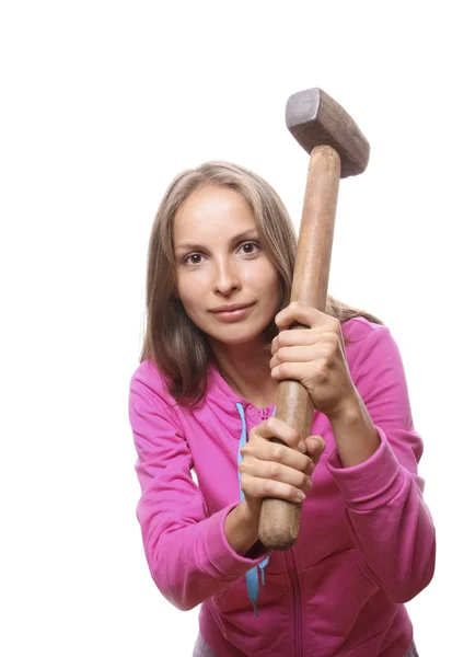 Vrouw met hamer — Stockfoto