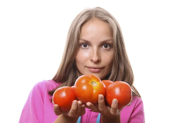 Žena s rajčaty — Stock fotografie