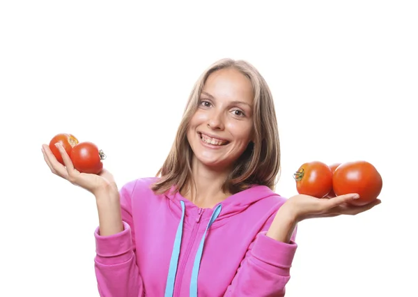 Γυναίκα με ντομάτες — Φωτογραφία Αρχείου