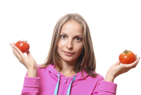 Donna con pomodori — Foto Stock