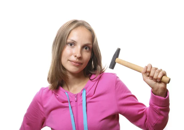 Mulher com martelo — Fotografia de Stock