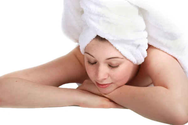 Girl Laying with towel Stock Image