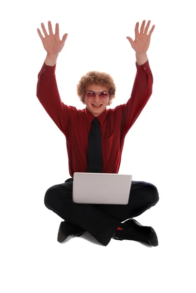 Affärsman som sitter med laptop — Stockfoto