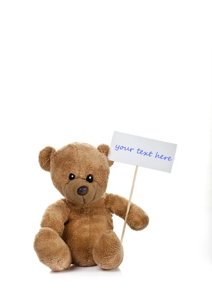 Teddy bear holding a tag — Stock Photo, Image