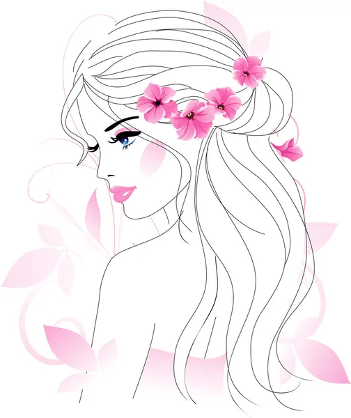 Donna con fiori rosa — Vettoriale Stock