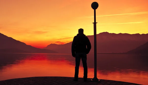 Jezero Como při západu slunce — Stock fotografie