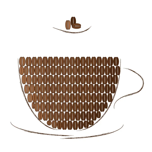 Taza marrón llena de granos de café — Vector de stock