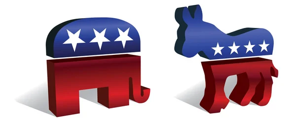 3d 的共和党与民主党的符号 — 图库矢量图片