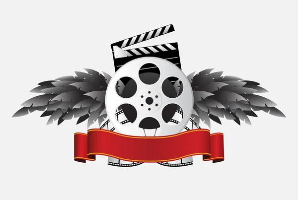 Bobine de film avec bannière et aile — Image vectorielle
