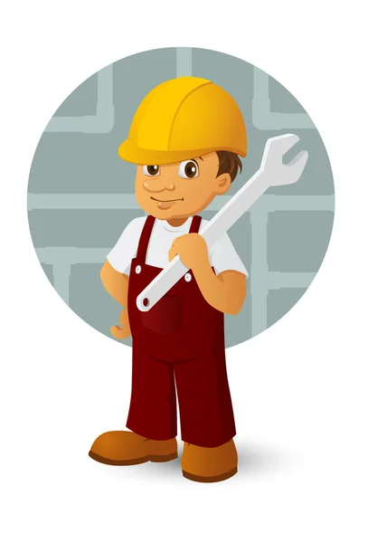 Arbeiter mit Helm und Werkzeug — Stockvektor
