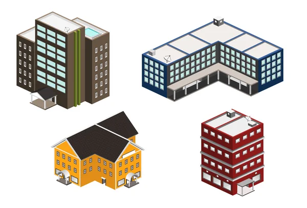 Set di edifici isometrici — Vettoriale Stock