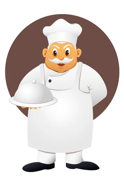 Fat chef with food — Stock Vector