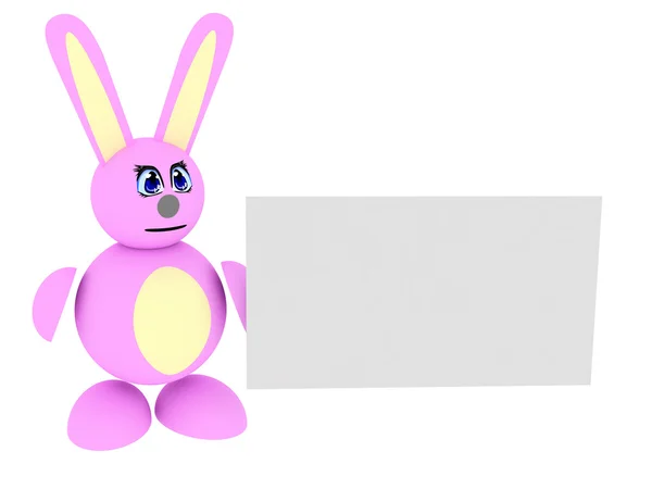 Pink bunny with blank card — Stock Photo, Image