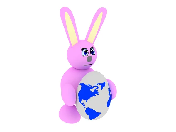 粉红色兔子的地球纹理的蛋 — 图库照片