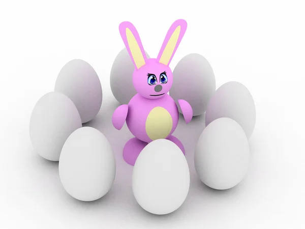 Rosa Hase mit Eiern — Stockfoto