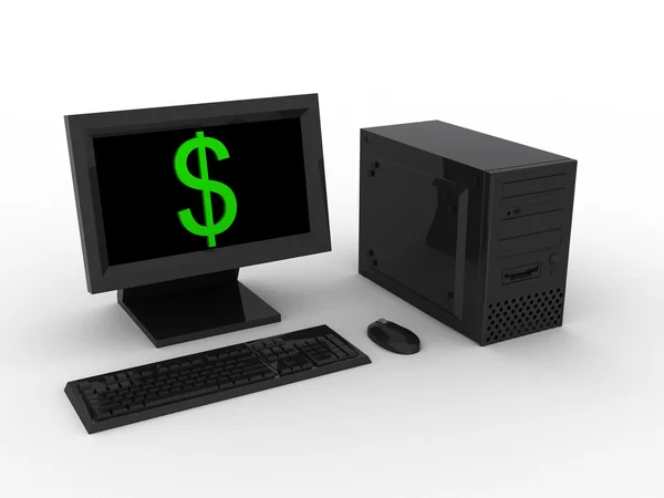 Computer met dollar — Stockfoto