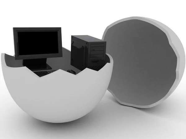 Black computer in egg — Stockfoto