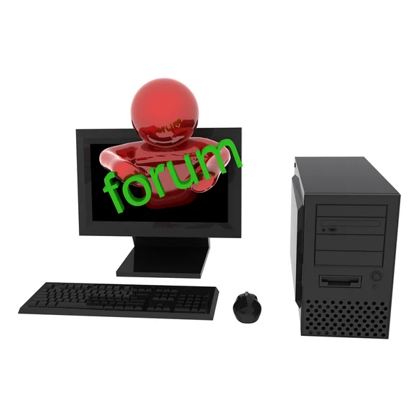 Persoon in de computer met de tekst "forum" — Stockfoto