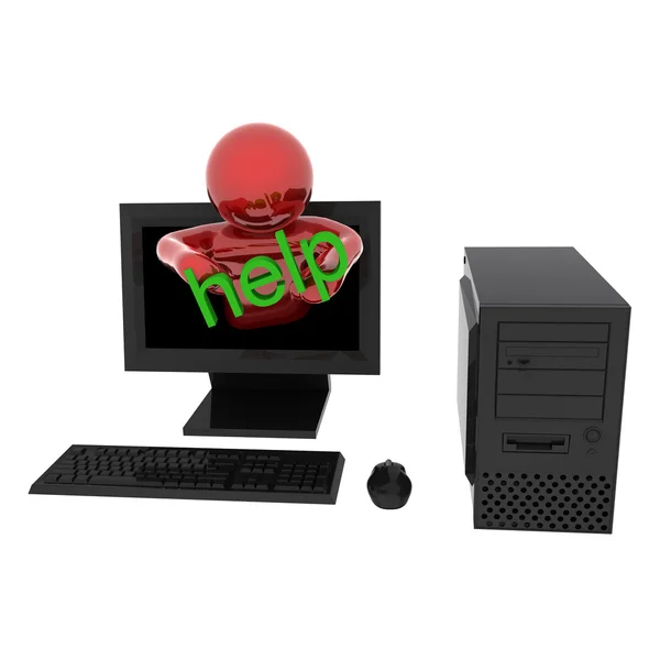 Человек в компьютере с текстом "Помощь " — стоковое фото