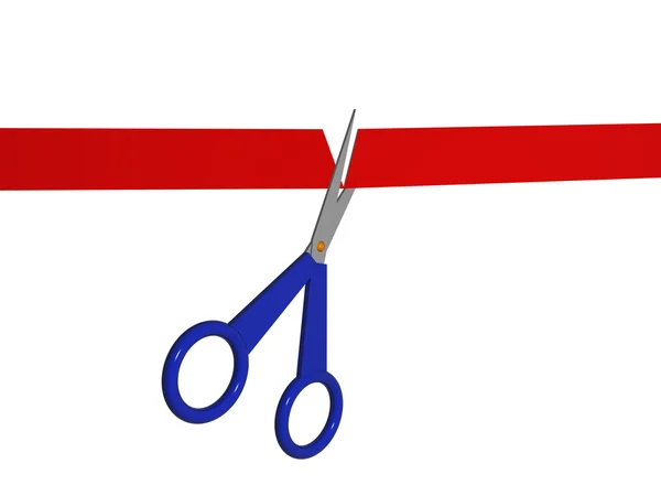 Scissors and red ribbon — Stock Photo, Image