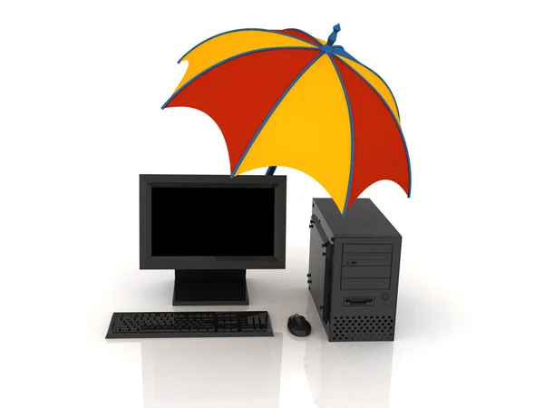 Umbrella and computer — Stock Photo, Image