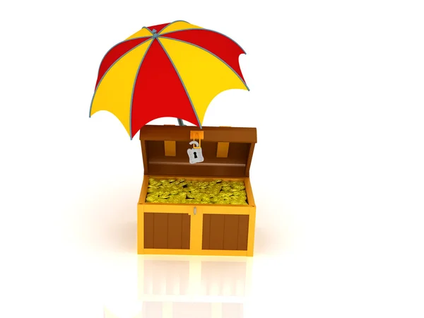 Caixa do tesouro e guarda-chuva — Fotografia de Stock