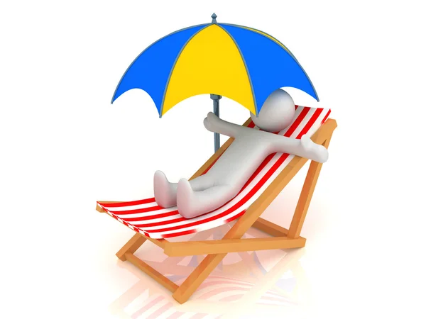 Chaise longue, osoba a deštník — Stock fotografie