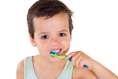 Little boy brushing teeth clipart