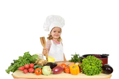 Happy chef with vegetables clipart