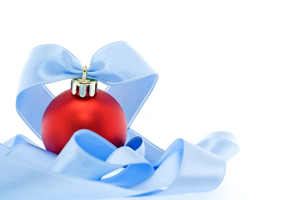 Christmas decoration with soft blue ribbon — Stock Photo, Image