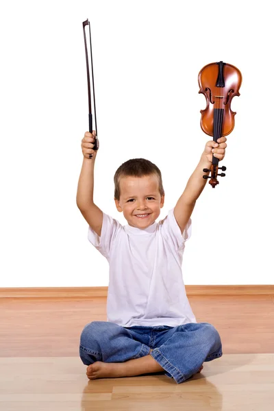 Μικρό αγόρι με ένα βιολί — Φωτογραφία Αρχείου