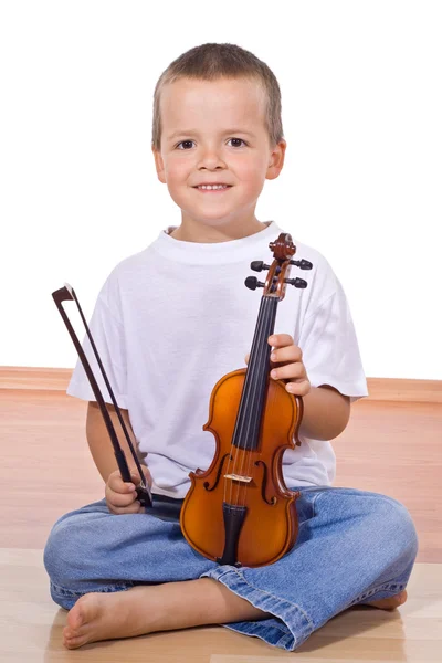 Pequeno violonista feliz — Fotografia de Stock
