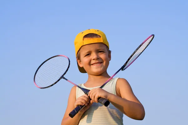 stock image Boy with badminton rackets