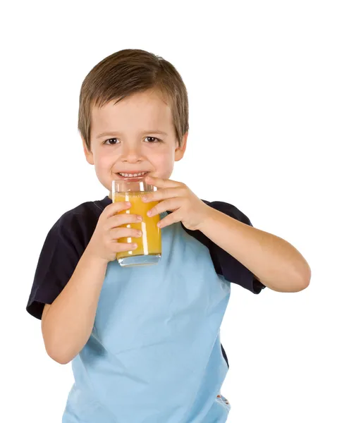 Здоровый счастливый мальчик с соком - изолирован — стоковое фото