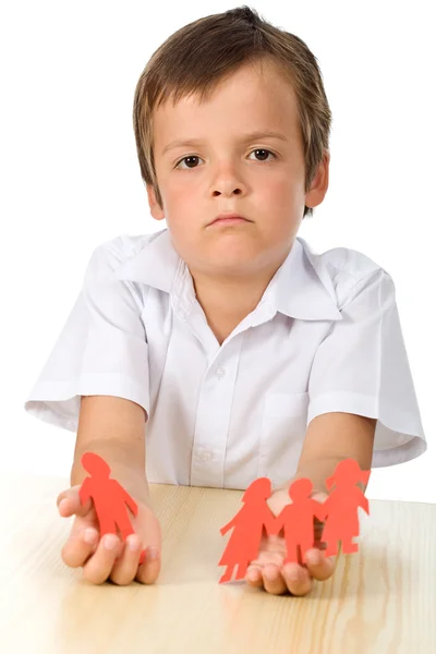 Divorce effect on kids concept with sad boy-focus on child — Stock Photo, Image