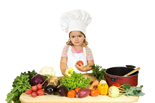 Malý kuchař se zeleninou — Stock fotografie