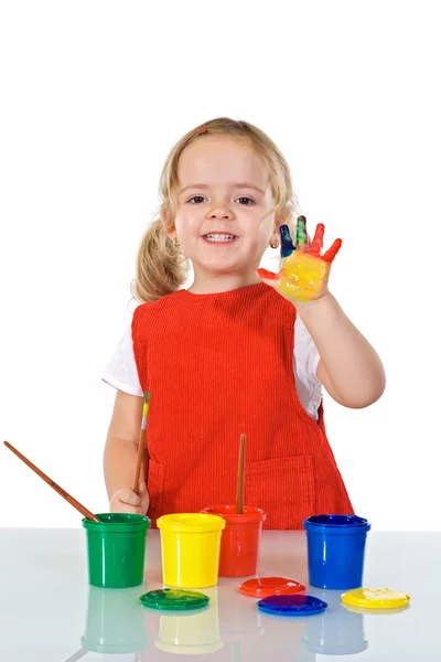 Glad liten målare flicka — Stockfoto