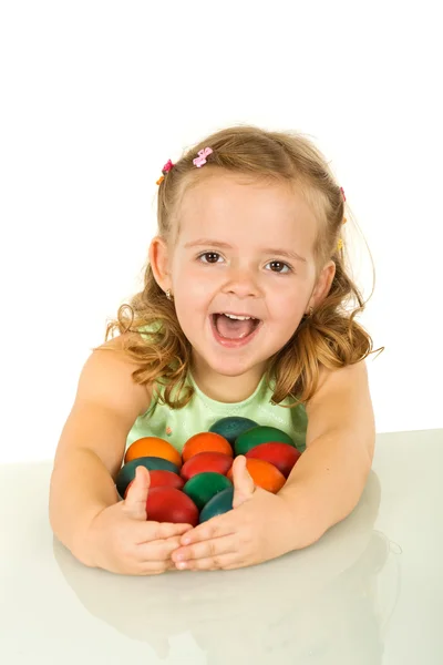 Ευτυχισμένος κορίτσι Πάσχα με βαμμένα αυγά — Φωτογραφία Αρχείου