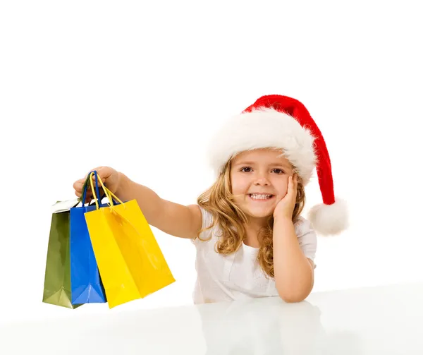 Glad liten tjej julhandeln — Stockfoto