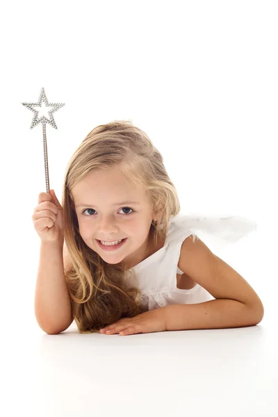 Pequena fada anjo com varinha mágica — Fotografia de Stock