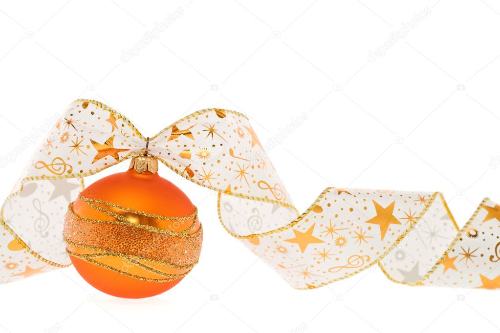 Orange christmas decoration with curly ribbon