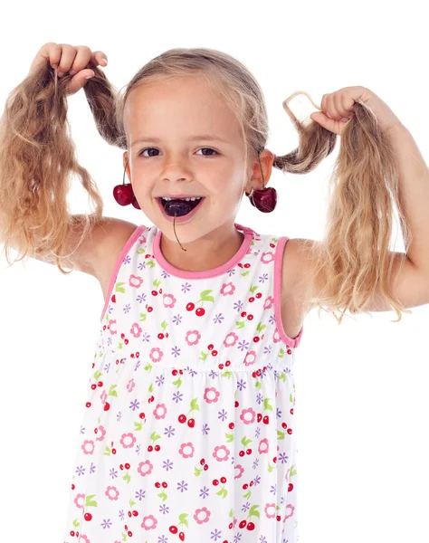 Meisje met cherry oorbellen — Stockfoto