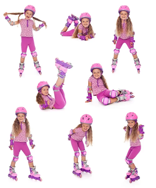 Roller skater girl v různých polohách — Stock fotografie