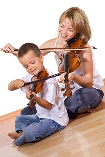 First time practicing the violin — Stock Photo, Image