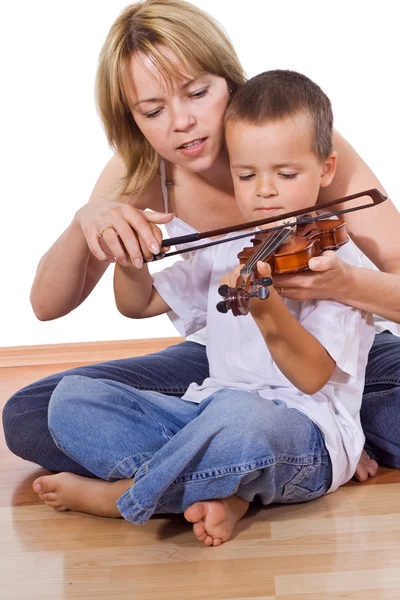 Little boy practicing the violin — Stock Photo, Image