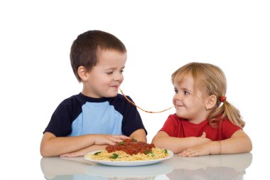 Kids eating pasta clipart