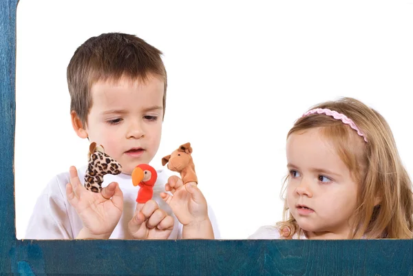 Children playing with puppets — Stock Photo, Image