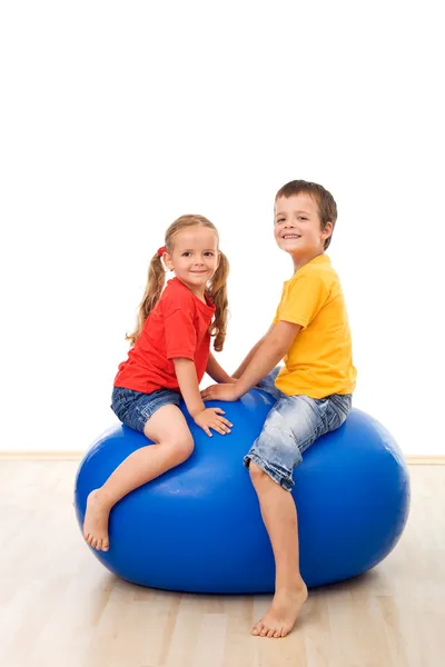 Kids having fun playing with a large ball — Stock Photo, Image