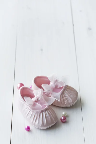 Cute silk baby shoes — Stock Photo, Image